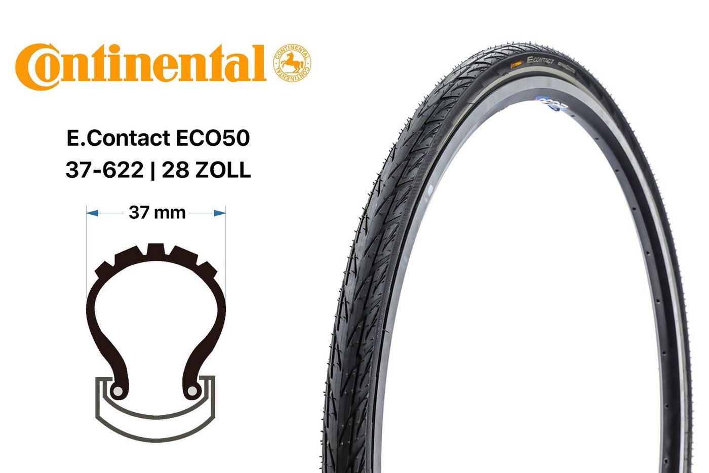 CONTINENTAL Fahrradreifen 28 Zoll Fahrrad Reifen Continental E.Contact 37-622 ECO50 Breaker Bild 4
