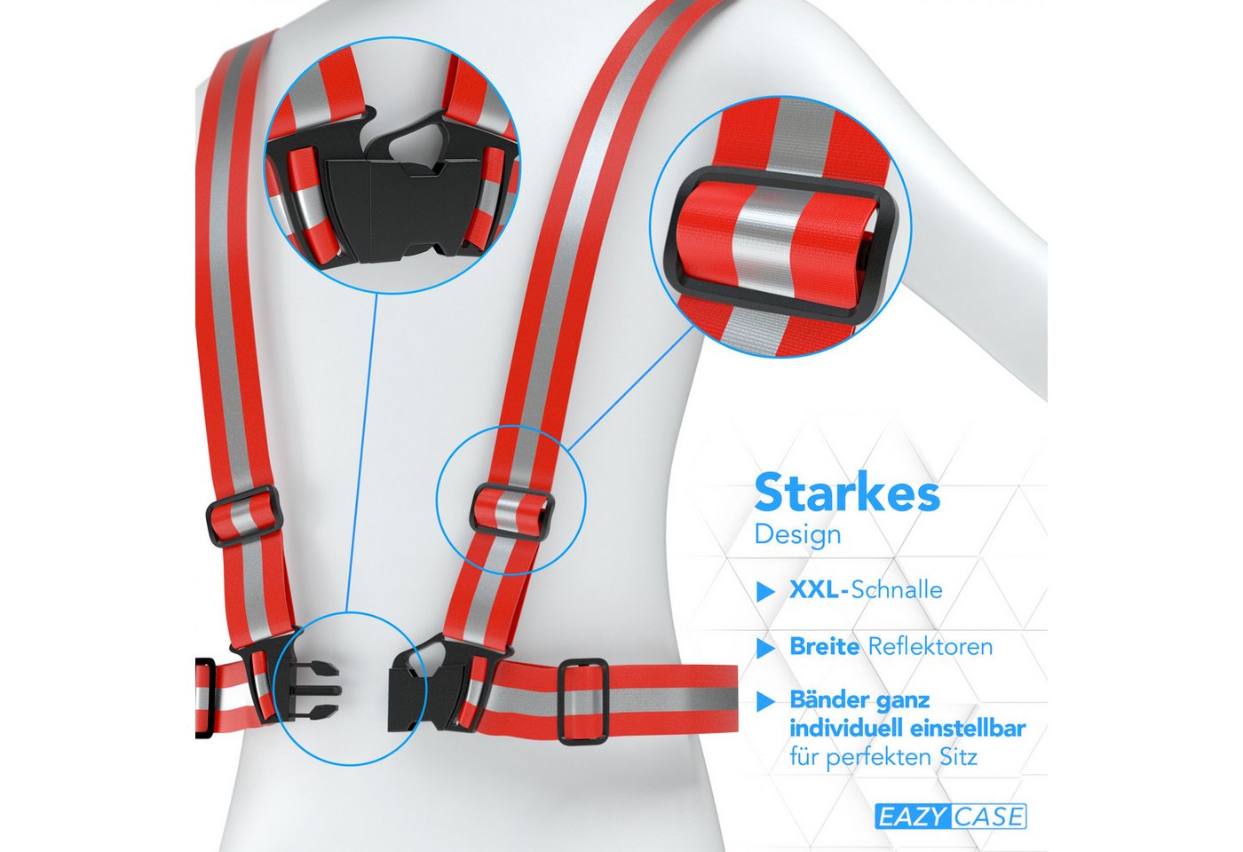 EAZY CASE Warnweste Universal Warnweste mit Schnalle Reflektorweste Sichtbar im Dunkeln für Sport Joggen Motorrad Weste Rot Bild 5