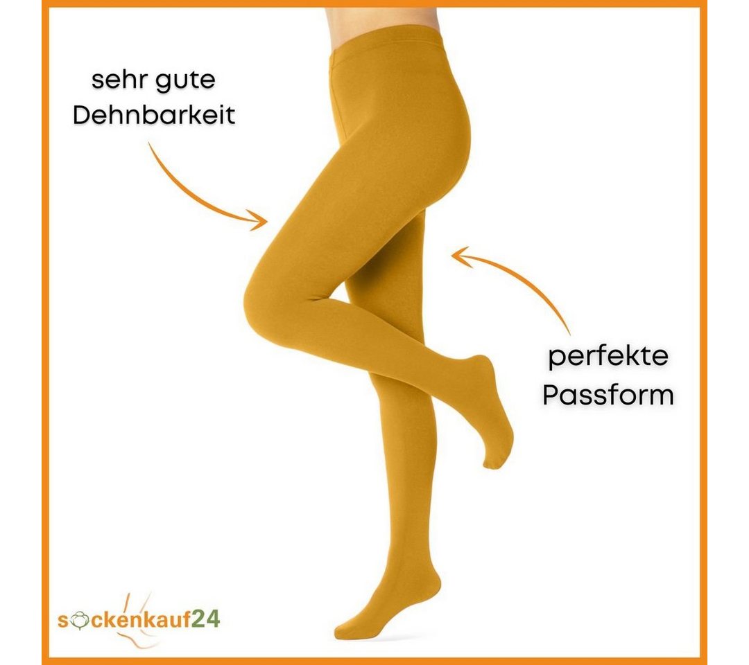 sockenkauf24 Thermostrumpfhose Damen Strumpfhose mit Innenfleece in 10 Farben (Ocker 40-42) extra warm Winter Strumpfhose WP