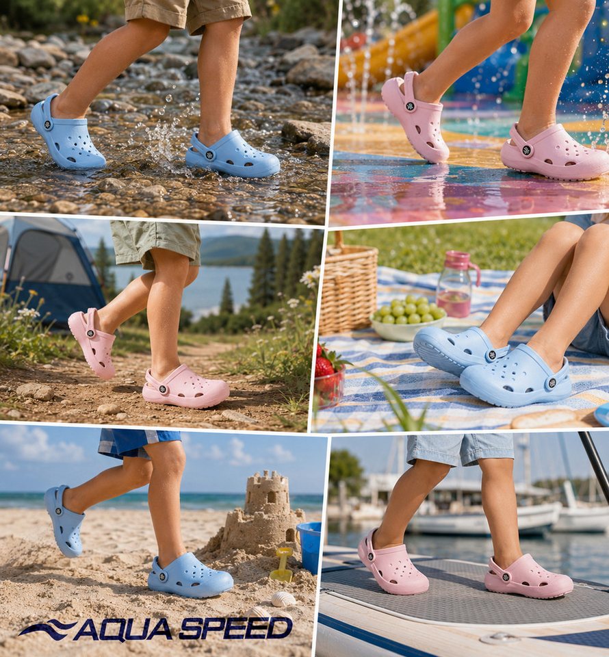 Aqua Speed LUGO Wassersandalen Kinder – Ergonomisch & weich mit Handtuch-Set Badepantolette (Ergonomisch geformte Pantoletten – für empfindliche Kinderfüße) Weiche Sohle & ergonomische Form – schont Kinderfüße spürbar Bild 4