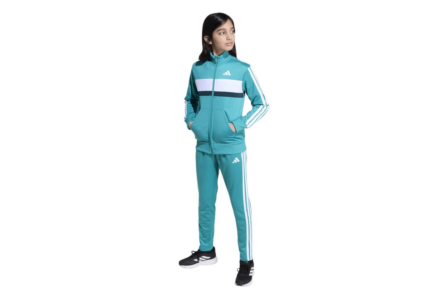adidas Performance Trainingsanzug Seasonal Essentials Tiberio 3-Streifen tealblau Kinder Bild 3