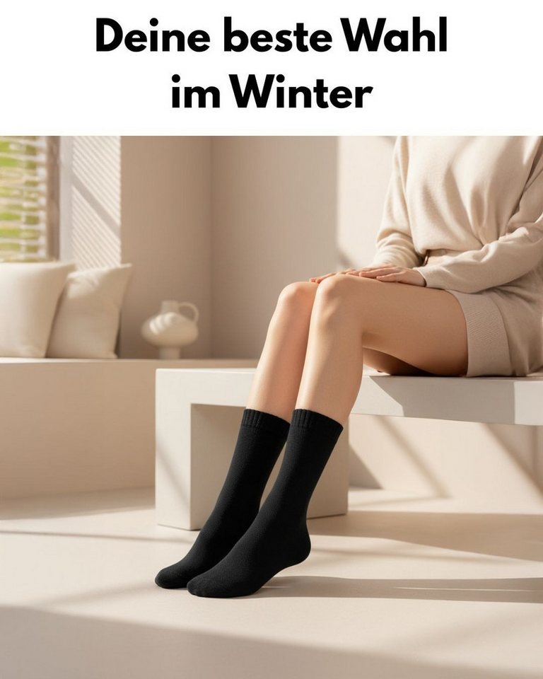 sockenkauf24 Thermosocken 6, 12, 24 Paar warme Wintersocken Damen & Herren Vollfrottee (Schwarz, 24-Paar, 35-38) aus Baumwolle mit Pique Komfortbund