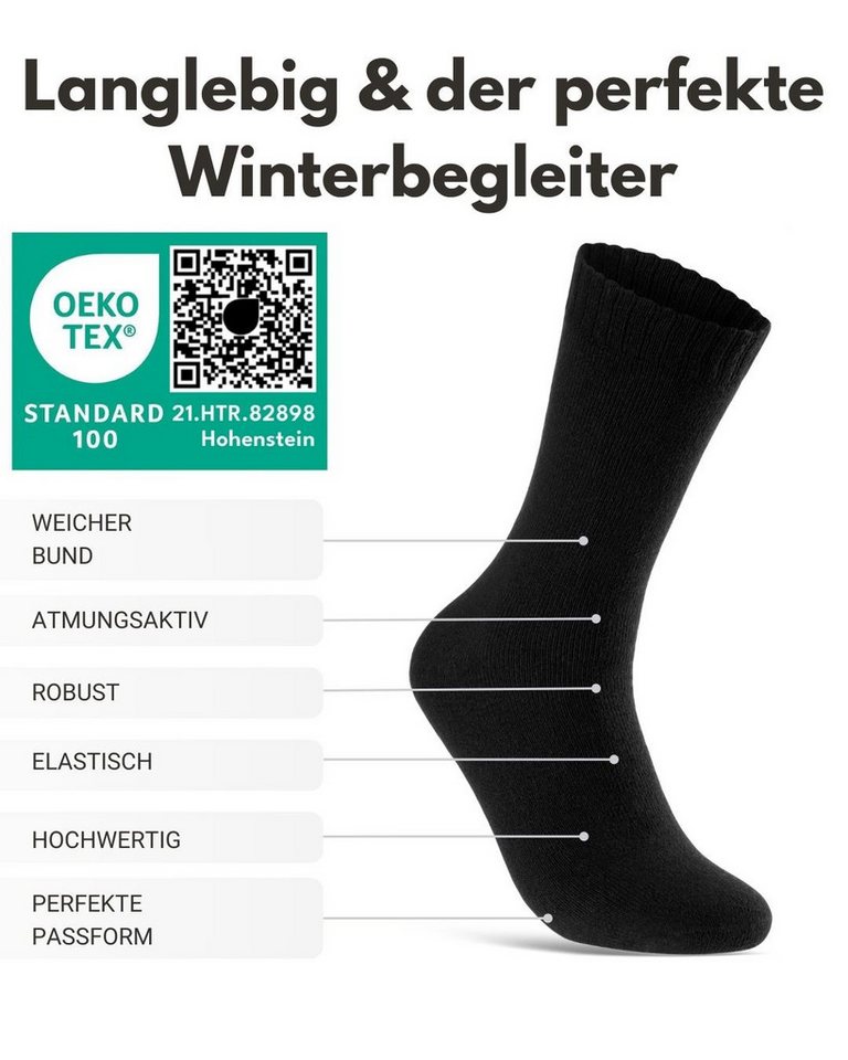 sockenkauf24 Thermosocken 6, 12, 24 Paar warme Wintersocken Damen & Herren Vollfrottee (Schwarz, 24-Paar, 35-38) aus Baumwolle mit Pique Komfortbund Bild 2