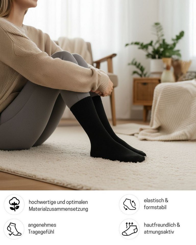 sockenkauf24 Thermosocken 6, 12, 24 Paar warme Wintersocken Damen & Herren Vollfrottee (Schwarz, 24-Paar, 35-38) aus Baumwolle mit Pique Komfortbund Bild 4