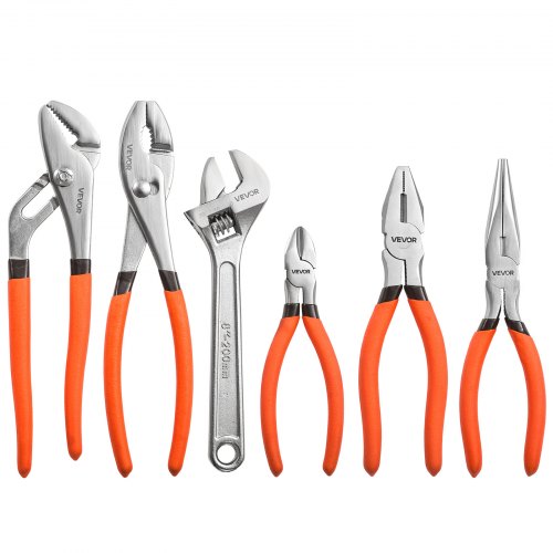 VEVOR Zangen- und Schraubenschlüssel-Set, 6-teiliges Universal-Set, polierte Backen aus Kohlenstoffstahl, Handwerkzeuge für Heimwerker und Haushalt, Nut- und Steckzange, Spitzzange, Kombinationszange, Seitenschneider, Schraubenschlüssel, ergonomische Griffe