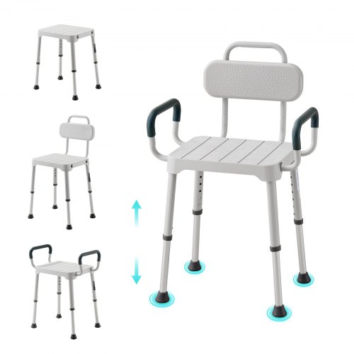 VEVOR Duschstuhl 181,4 kg, 6-stufig Höhenverstellbarer Duschsitz mit Armlehnen, Rahmen aus Aluminiumlegierung, für Dusche oder Badewanne, Geeignet für Senioren, Menschen mit Behinderung und Verletzte