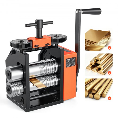 VEVOR Handwalzwerk 44 mm 3-in-1 Kombinationswalzwerk Rund Flach Halbrund, Manuelles Schmuckwerkzeug für DIY-Schmuckhersteller, Einstellbare Dicke 0,03–7 mm, für Duktile Metalle Gold Silber Kupfer Alu