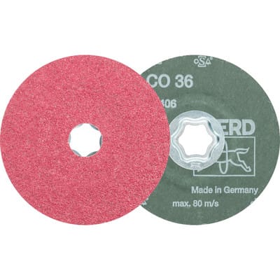 PFERD TOOLS COMBICLICK Keramikkorn Fiberscheibe Ø 115 mm CO36 für hohen Abtrag auf Stahl