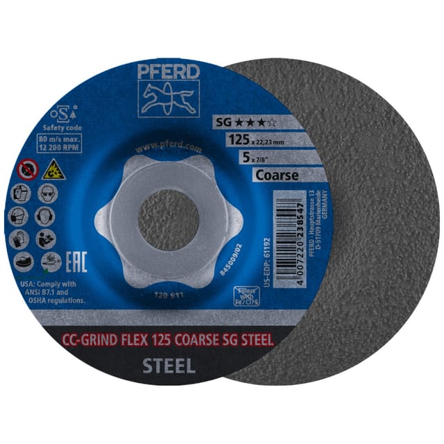 PFERD TOOLS CC-GRIND FLEX Schleifscheibe 125x22,23 mm COARSE Leistungslinie SG STEEL für Stahl