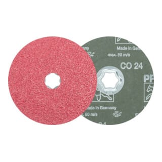 PFERD TOOLS COMBICLICK Keramikkorn Fiberscheibe Ø 125 mm CO24 für hohen Abtrag auf Stahl