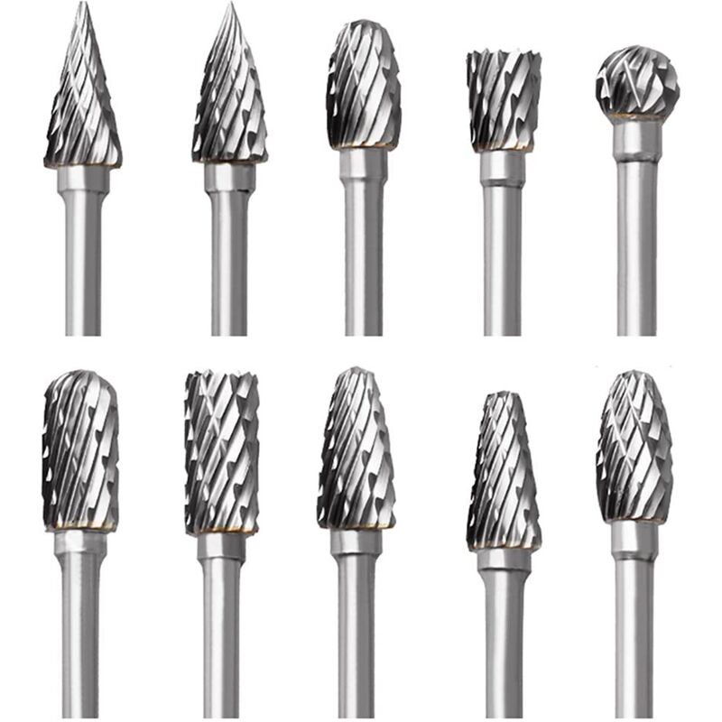 Hartmetall-fräserset, 10-teilig, Zweischneidige Rotationsfräser Mit 1/8"-schaft