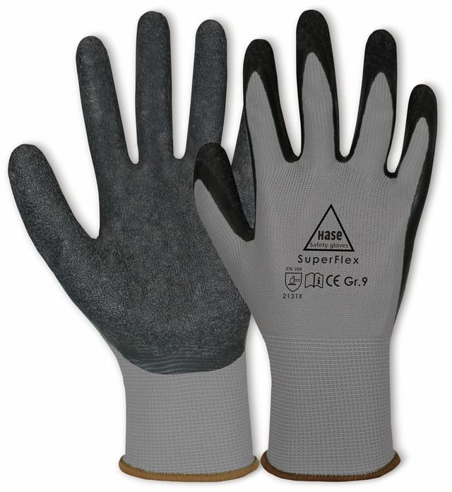 Hase Sicherheitshandschuhe Superflex grey Größe 9, Polyamid/Latex