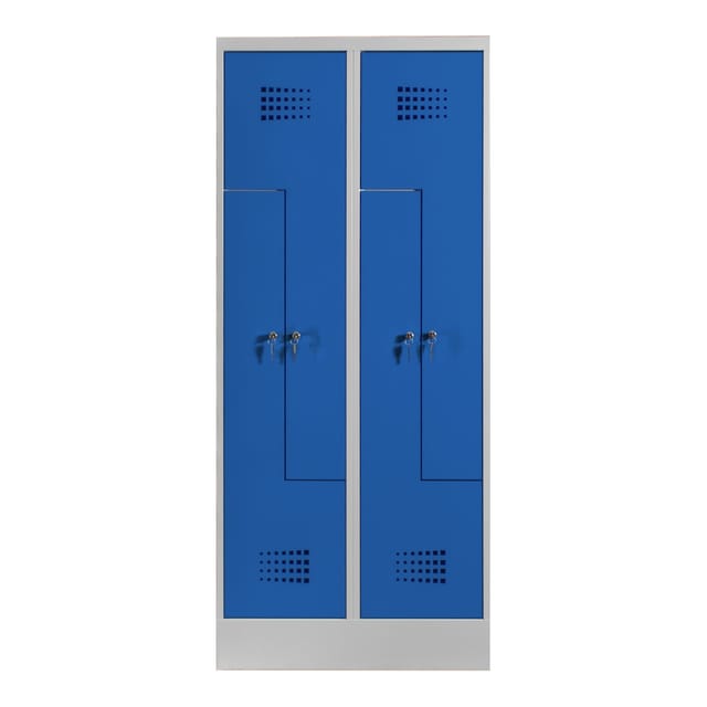 STIER Z-Garderobenspind Premium mit Sockel 4 Abteile Zylinderschloss lichtgrau/enzianblau