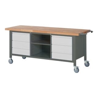 STIER Fahrbare Werkbank Premium mit 6 Schubladen und einem offenen Fach BxTxH 2000x700x880mm