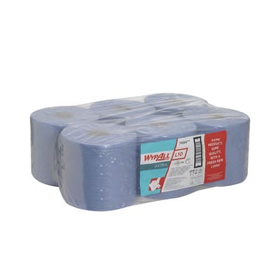 WypAll Papierwischtücher für Lebensmittel & Hygiene, 6 Rollen x 630 Wischtücher, 1-lagig, blau
