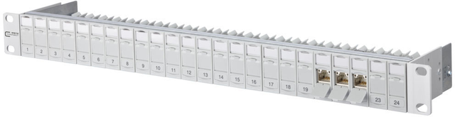 Metz Connect Patchfeld C6Amodul 24Port 1HE RAL7035 bestückt TN C6Amod-MP24-7035