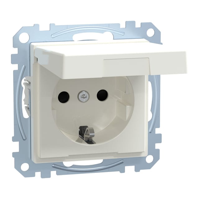 Merten SCHUKO-Steckdose pws/gl m.Klappdeckel IP44 MEG2414-0319