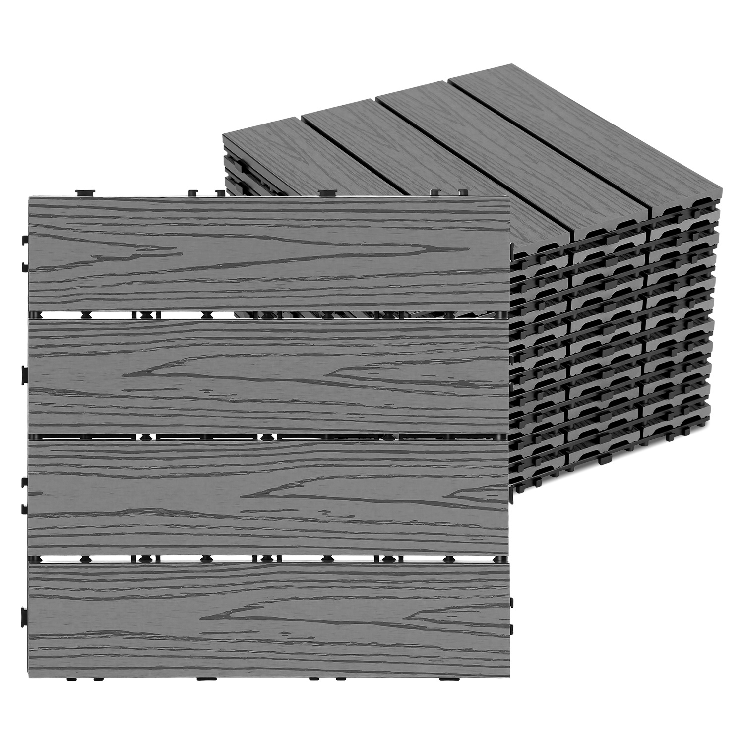 Randaco Lote De 55 Baldosas Para Terraza Wpc De 4 Listones, 5 M², 30 X 30 Cm, Baldosas Encajables, Compuesto De Madera, Antracita