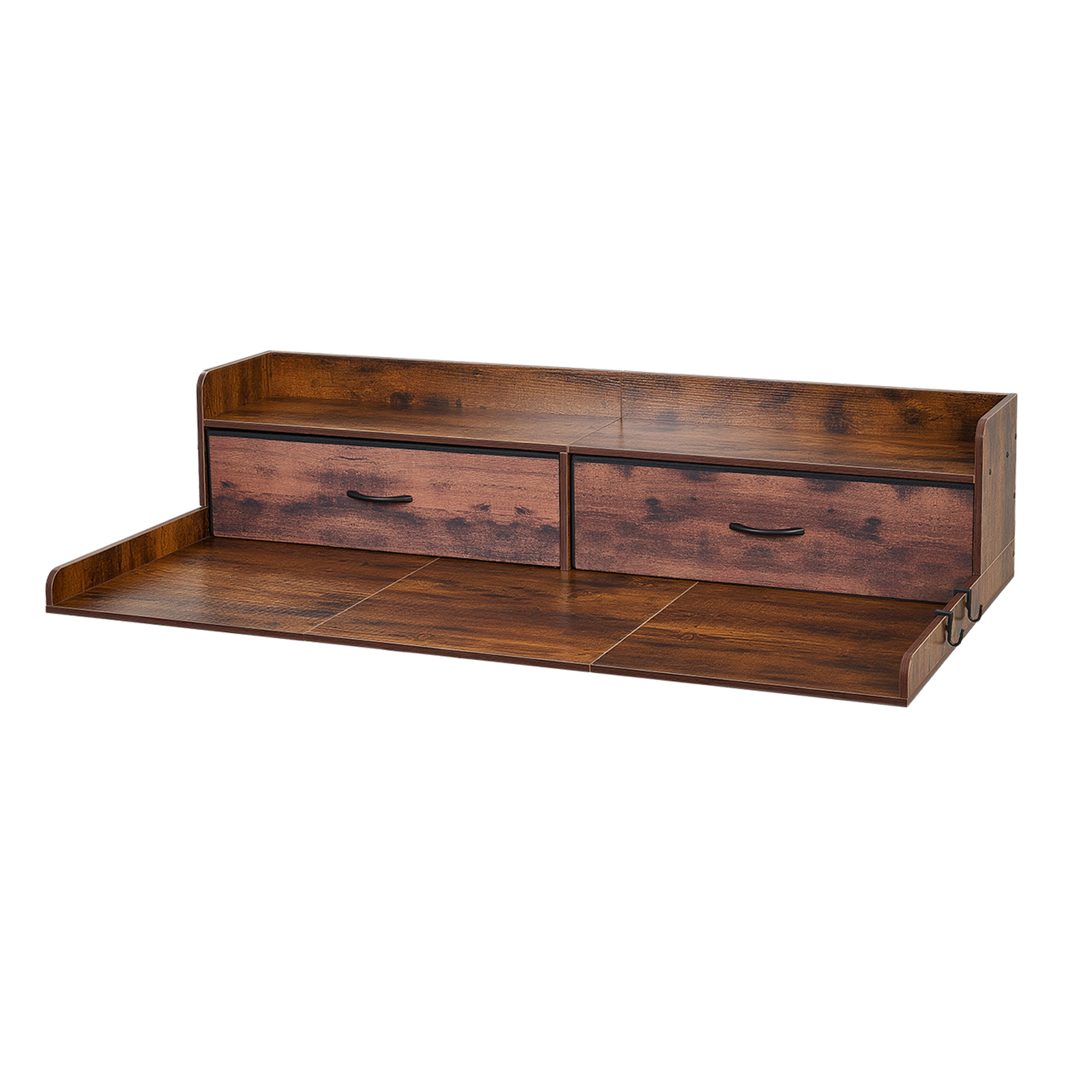 Mophorn Arbeitsplatte Für Waschmaschine Und Trockner (137 X 69,9 Cm) Mit Regal, 2 Schubladen Und Haken, Ideal Für Waschküche, Vorratsraum Oder Küche, Belastbar Bis 113 Kg, Braune Oberfläche