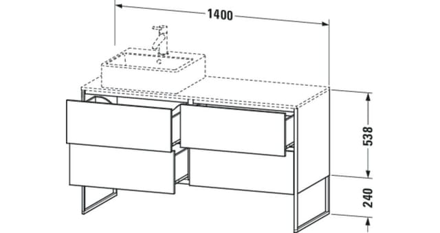 Duravit Waschtischunterschrank XSquare 140x77,8x53,8cm, 4 AZ, st, B re, we hgl