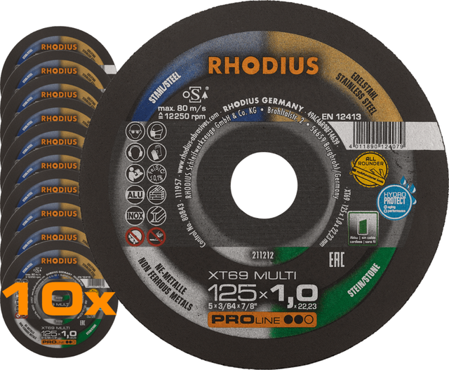 RHODIUS PROline XT69 MULTI BOX Extradünne Trennscheibe 125 x 1,0 x 22,23 mm