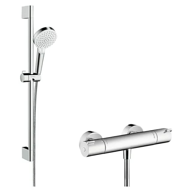 hansgrohe Brausesystem Crometta 650mm Brausestange, m Thermostat, weiß/chrom