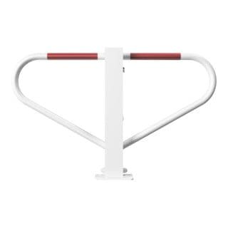 Schake Parkplatzsperre Typ 40770B, umlegbar, 70x70mm, Überflur 500mm, + Rundrohrbügeln, Gesamtbreite 800mm + Rund, Zylinderschloß, beschichtet, weiß / rot