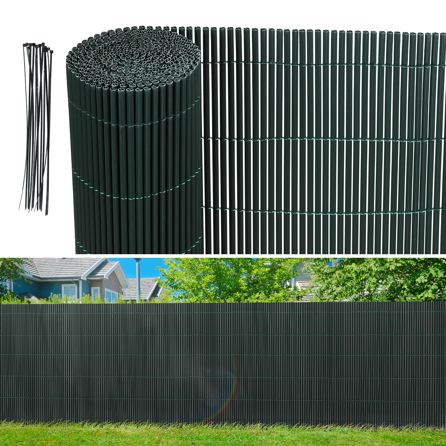 Randaco Verde 90x500cm Malla Ocultación Pvc Efecto Bambú Para Jardín Y Balcón – Valla Ocultante, Cortavientos, Pantalla De Privacidad Exterior