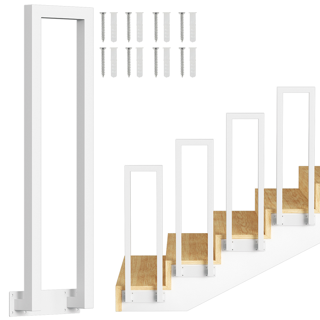 Randaco Barandilla De Escalera Ovalada En Forma De U De 100 Cm, Blanca, Con Pasamanos De Hierro, Barandilla De Hierro Para Interior Y Exterior, Montaje Lateral Universal