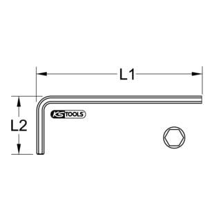 KS Tools Innensechskant-Winkelstiftschlüssel phosphatiert, kurz, 3mm