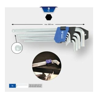 Brilliant Tools Winkelstiftschlüssel-Satz, 9-tlg, Innensechskant-Profil, lang