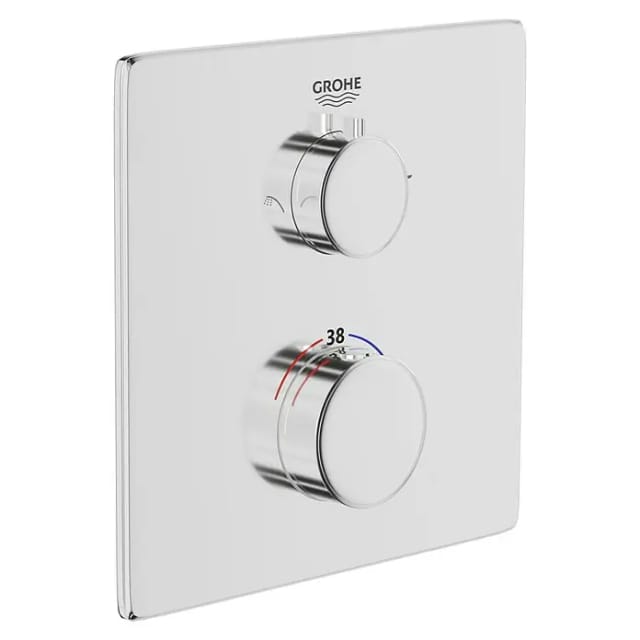 Grohe Fertigmontageset Grohtherm UP-Brausethermostat, m 2-W.-Umstg., eck., chr