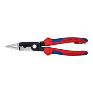 KNIPEX 13 82 200 T Elektro-Installationszange mit Mehrkomponenten-Hüllen, mit integrierter Befestigungsöse zum Anbringen einer Absturzsicherung schwarz atramentiert 200 mm