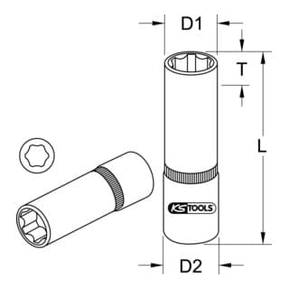 KS Tools 3/8" Stecknuss, lang, 16mm
