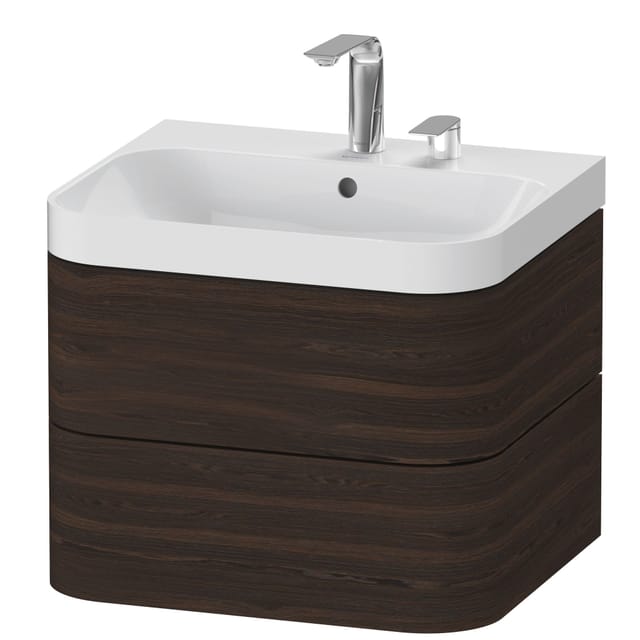 Duravit Möbelwaschtisch Happy D.2 Plus 57,5x49cm, 2 HL, Nussb geb., 2 Schubk.