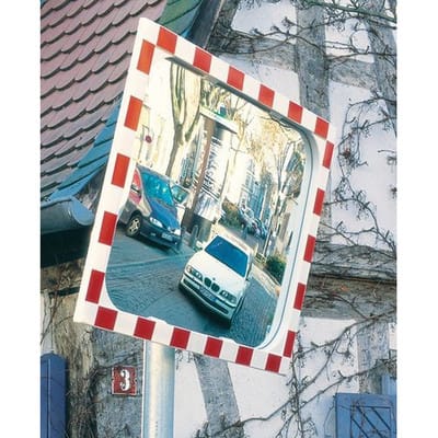 Moravia Verkehrsspiegel aus Sekuritglas Rahmen rot/weiß 400 x 600 mm + 76er Schelle