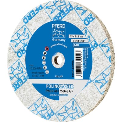 PFERD TOOLS POLINOX verpresstes Vlies-Rad PNER Ø 75X6 mm Bohrung-Ø 6 mm Mittelhart A Fein für Finish