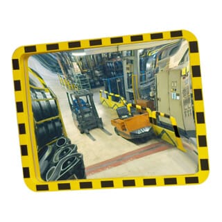 Moravia Industriespiegel aus Acryl 800 x 1000 mm Rahmen schwarz/gelb + Schelle