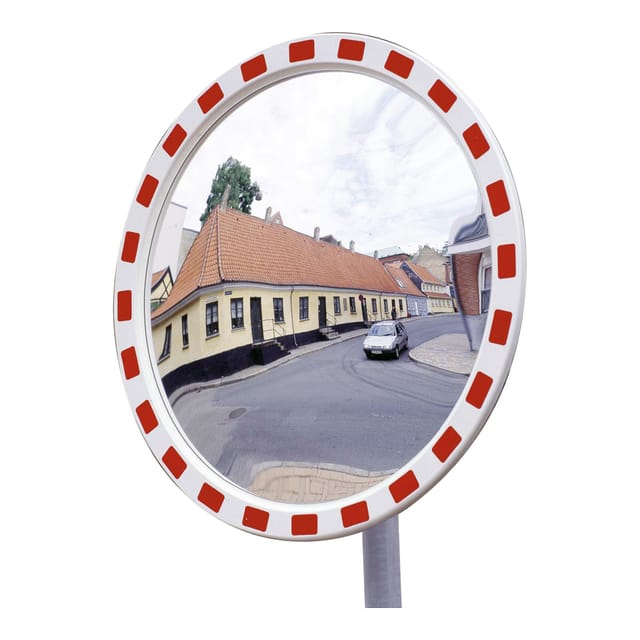 Moravia Verkehrsspiegel aus Acrylglas rund 600 mm Rahmen rot/weiß + 76er Schelle