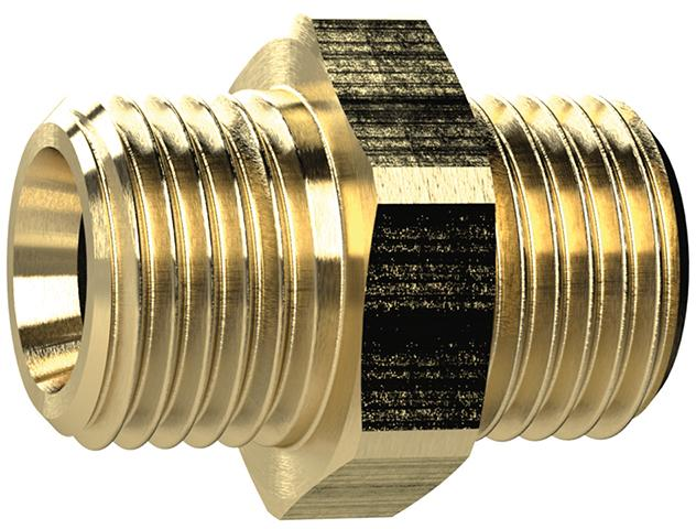 Riegler Doppelgewindenippel, G 1/8 a., G 3/8 a., SW 19, Messing