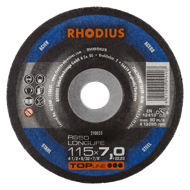 RHODIUS TOPline RS50 LONGLIFE Schruppscheibe 115 x 7,0 x 22,23 mm Stahl