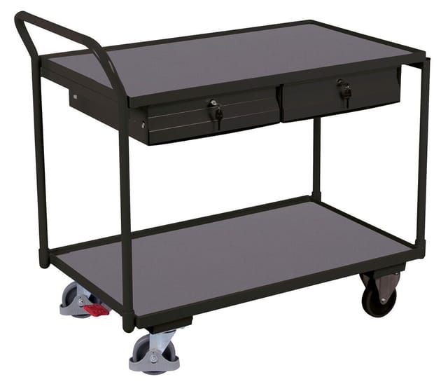 VarioFit Tischwagen mit 2 Ladeflächen und 2 Schubladen RAL 7016