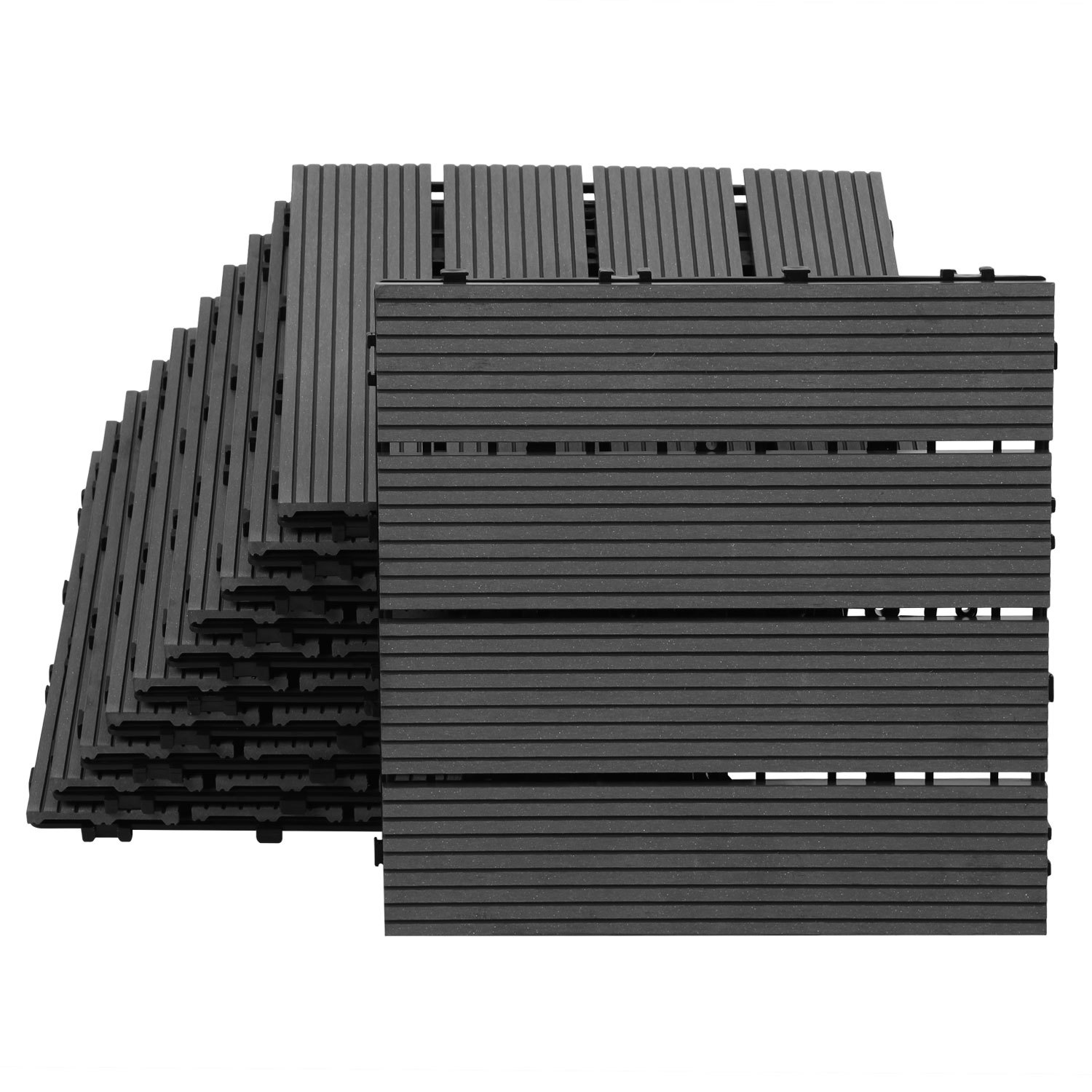 Randaco Paquete De Baldosas Para Terraza De 4 Lamas De 110 Wpc, 10 M², 30 X 30 Cm, Baldosas De Composite De Madera Con Clip, Color Antracita