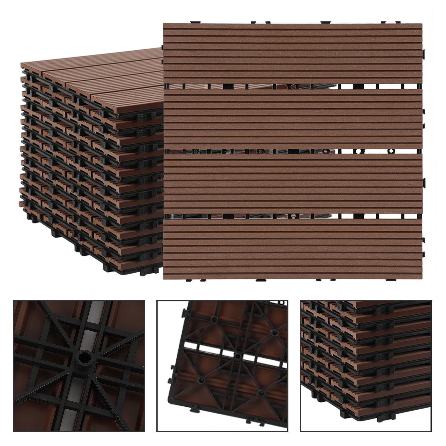 Randaco 55 Baldosas De Madera Compuesta Wpc Con Clip Para Jardín, 30 X 30 Cm, Estilo Clásico Para Exteriores