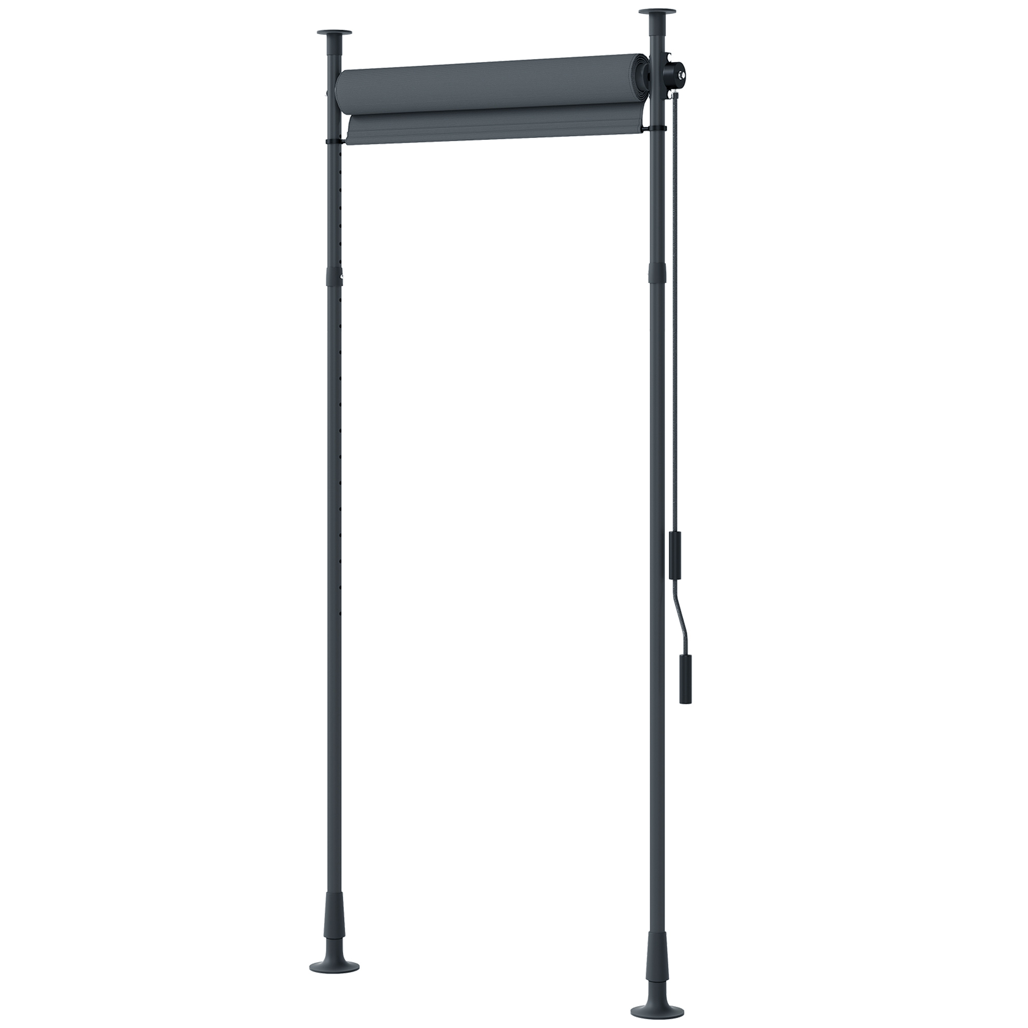Freistehendes Rollo Mit Handkurbel, Verstellbarer Länge, Kurbelgriff, Bohrfreier Montage, Aluminium, Dunkelgraues Polyester