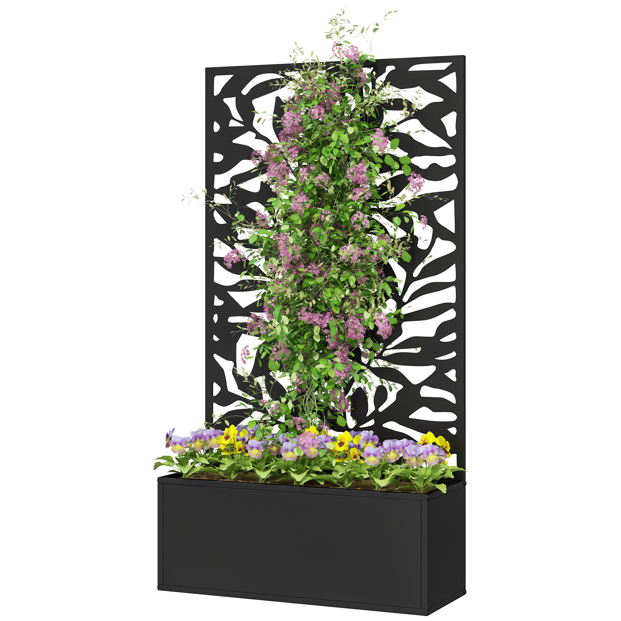 Großer Rechteckiger Pflanzkübel Mit Rankgitter Und Sichtschutz, 61 X 23 X 113 Cm, Schwarz