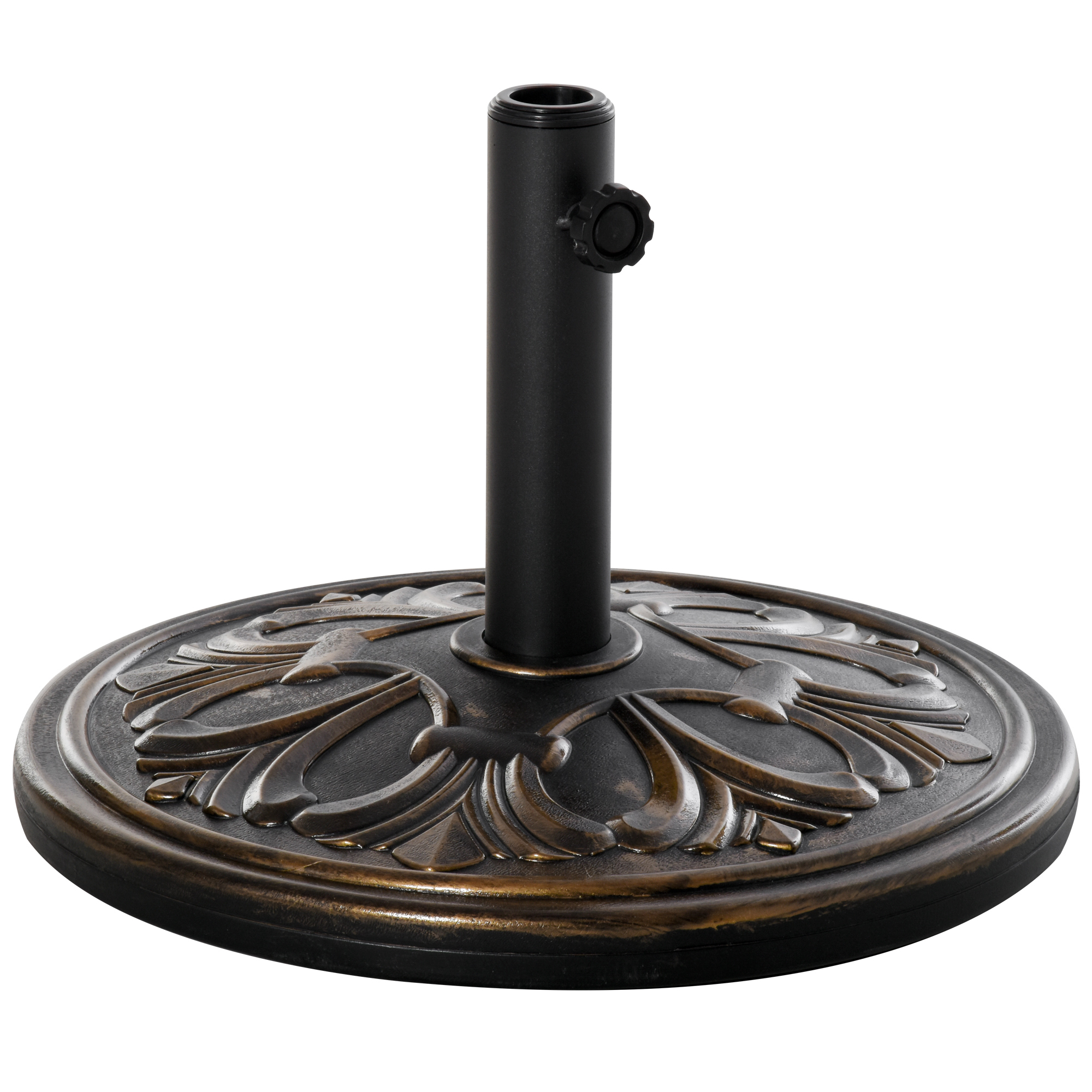 Runder Sonnenschirmständer Mit Gewicht, Ø 48 X 34 Cm (h), Hdpe-zement, Lilienmotiv, Nettogewicht 13 Kg, Schwarz Und Gold