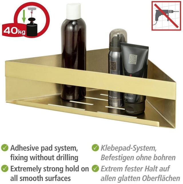 Wenko Eckablage 'Turbo-Loc® Genova' matt gold 36 x 17 x 8 cm