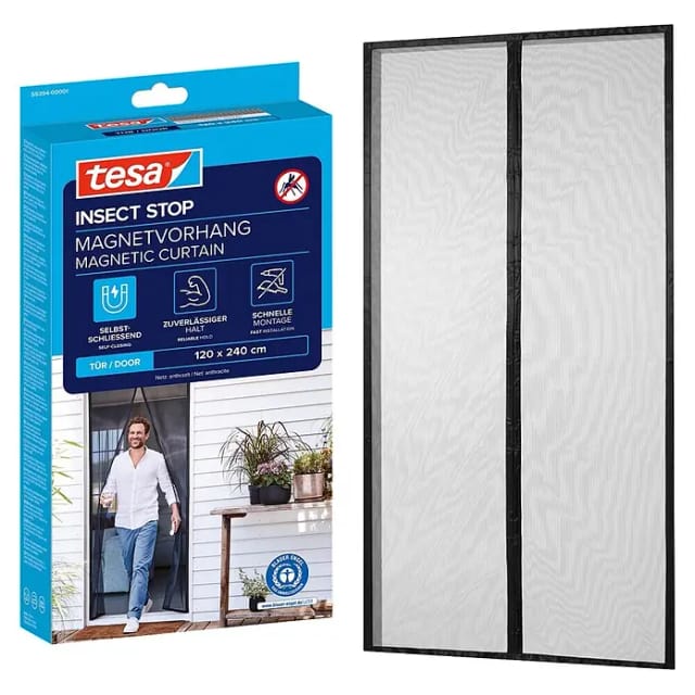 tesa Magnetvorhang selbstschließend schwarz 120 x 240 cm