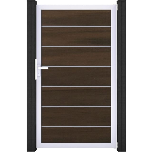 GroJa Einzeltor 'Solid Grande Premium' BPC/Aluminium Universal DIN walnussfarben/silber 100 x 180 cm